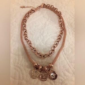 GUESS DOUBLE GOLD  NECKLACE WITH INTRICATE CHARM PENDANTS